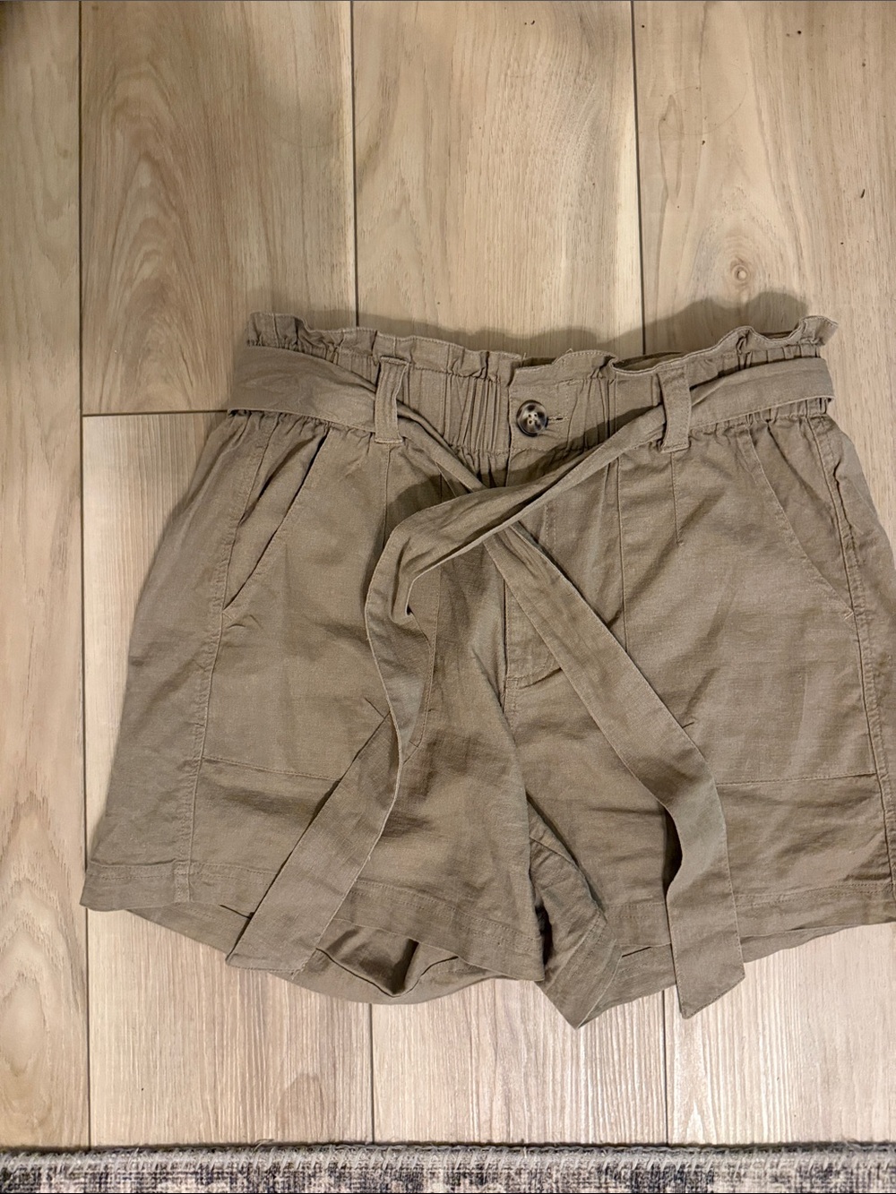 Democracy High-Waist Paperbag Tie Shorts in Taupe